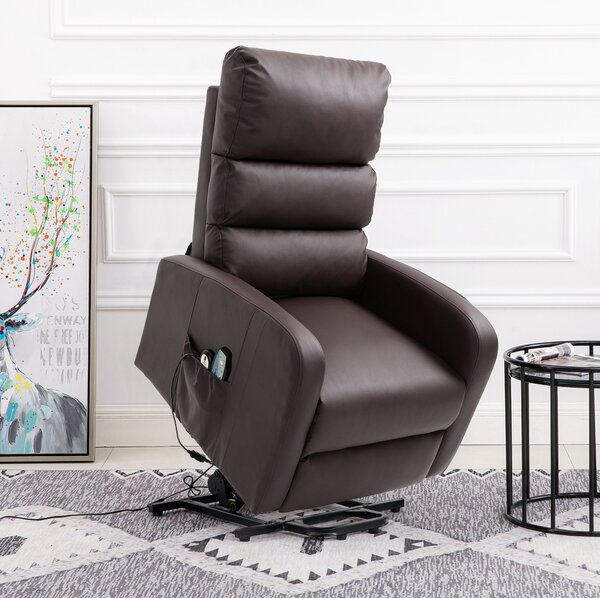 Power Lift Recliner Massage Chair with Heat and Vibration, Heavy Duty Safety Motion, Side Pockets, Remote Control, 73x91x109 cm, Brown Aosom UK
