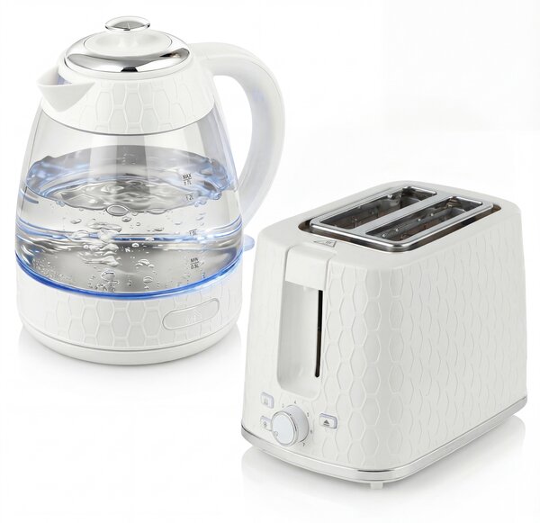 HOMCOM Kettle and Toaster Set, 1.7L 3000W Rapid Kettle with Limescale Filter, 2 Slice Toaster with 7 Browning Controls, Cream