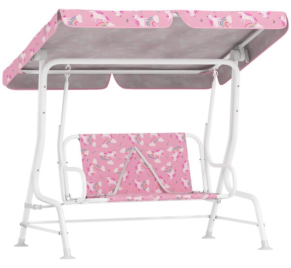 AIYAPLAY Kids Porch Swing, 2-Seater Patio Swing Bench Hammock with Seat Belts, Adjustable Canopy for Garden, Pink