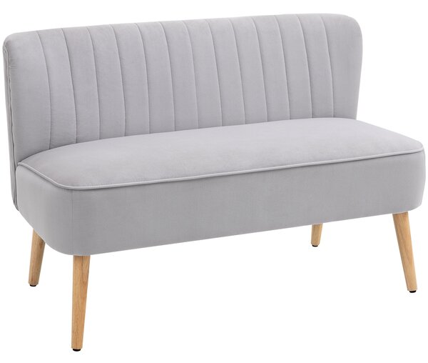 HOMCOM Modern Velvet Double Seat Sofa w/ Wood Frame Foam Padding Soft Comfortable Compact Couch Light Grey