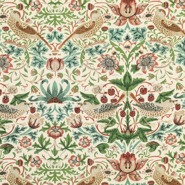 William Morris Strawberry Thief Printed Cotton Fabric Flax