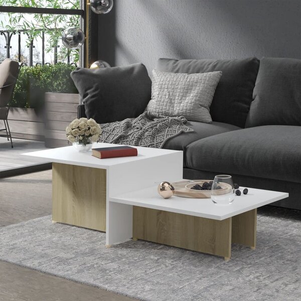 Coffee Table Sonoma Oak and White 111.5x50x33 cm Engineered Wood