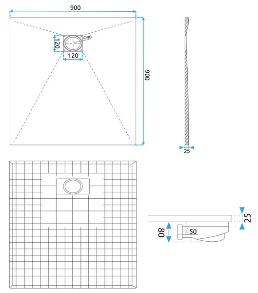 Shower tray Magnum CARRARA BLACK 90x90