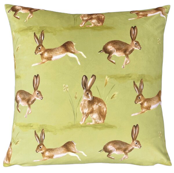 Country Running Hares Cushion Sage