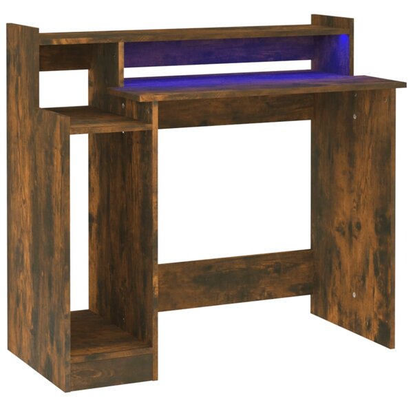 Desk with LED Lights Smoked Oak 97x45x90 cm Engineered Wood