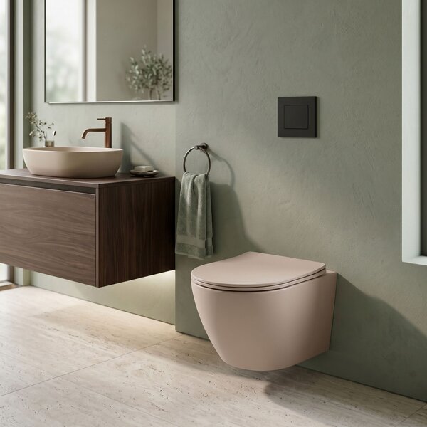 Set: Wall-Hung WC Bowl Focus + Countertop Washbasin Rea Focus Taupe