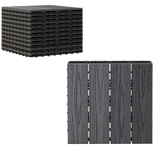 Outsunny WPC Interlocking Decking Tiles, Pack of 11 Interlocking Patio Paving Slabs, 30 x 30 x 2.2 cm, Grey