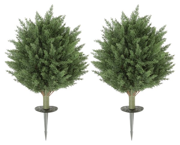 HOMCOM 60 cm Artificial Cypress Tree with Ground Stake, Set of 2 Artificial Plants for Indoor & Outdoor, UV Resistant, Green