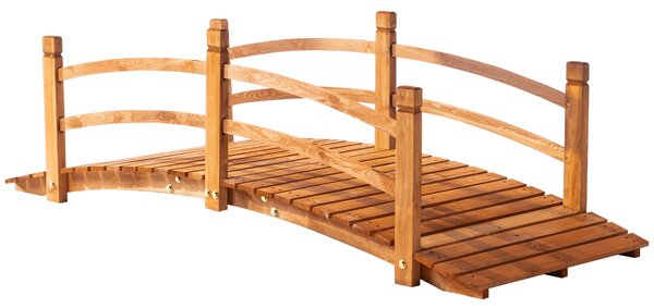 Outsunny 6FT Wooden Garden Bridge with Safety Railings, Classic Arc Footbridge for Stream Pond Walkway, Orange
