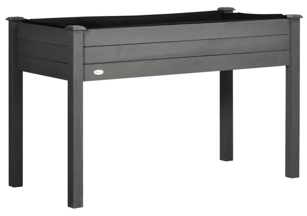 Outsunny Raised Bed for Garden, Wooden Elevated Planter Box with Bed Liner, for Flower Vegetable Herb, Dark Grey