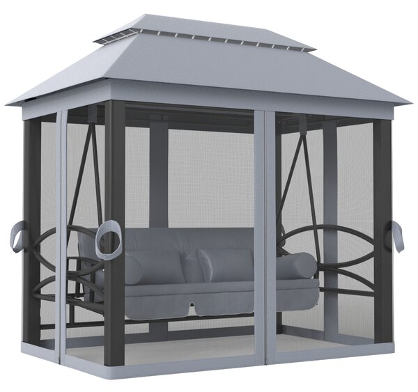 Outsunny 3 Seater Swing Chair Hammock Gazebo Lounger Cushioned Seat Waterproof Grey