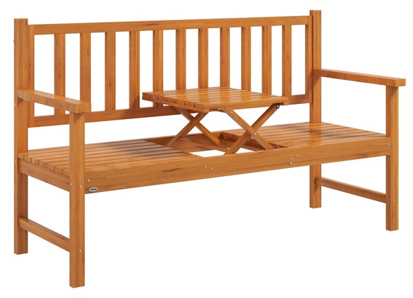 Outsunny Wooden Bench with Liftable Middle Table, Outdoor Bench, Patio Loveseat for Porch, Garden, Seats 2-3 People