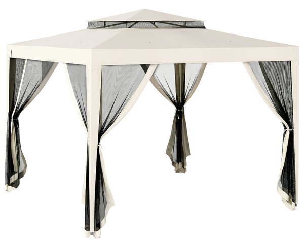 Outsunny 3 x 3 m Gazebo, Netting Party Tent, Patio Canopy Outdoor Event Shelter with Double Tier Roof, Cream White
