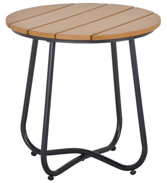 Outsunny Round Outdoor Side Table Adjustable Leg Pads Garden Table 49 x 49 x 48 cm Natural Wood & Black