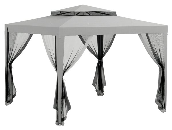 Outsunny 3 x 3 m Gazebo, Netting Party Tent, Patio Canopy Outdoor Event Shelter with Double Tier Roof, Light Grey