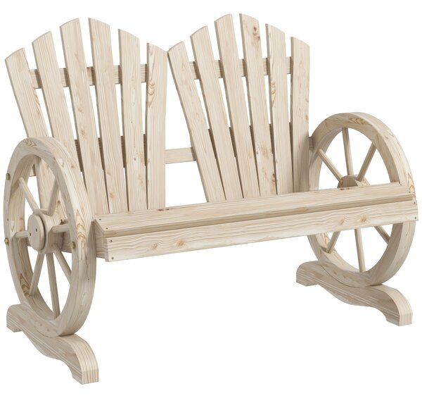 Outsunny Fir Wood Love Seats with Wheel-Shaped Armrests, Large Load-Bearing Chair, Natural Wood Finish