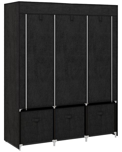HOMCOM Foldable Fabric Wardrobe for Bedroom, Portable Wardrobe with 5 Shelves, 2 Hanging Rails and 3 Fabric Drawers, Black