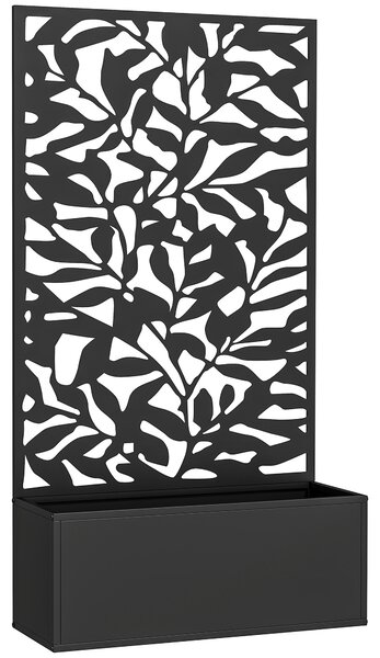 Outsunny Metal Garden Bed with Trellis, Wall Mounted or Freestanding Raised Planter with Privacy Panel, Black