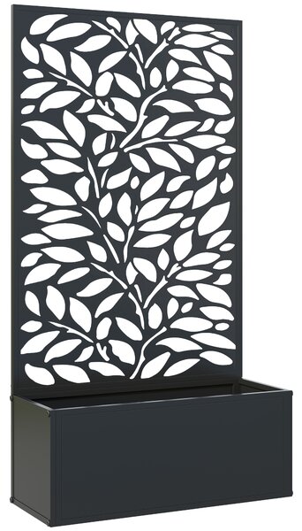 Outsunny Outdoor Metal Planter, with Back Trellis - Black