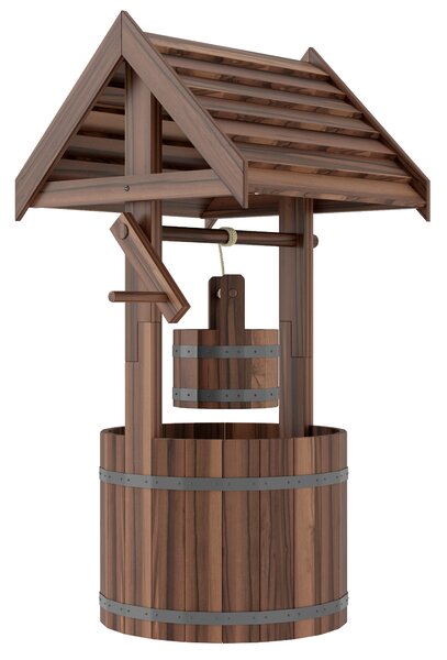 Outsunny Wood Wishing Well for Outside with Hanging Bucket, Wishing Well Planter with Drain Hole for Garden Patio, Carbonized