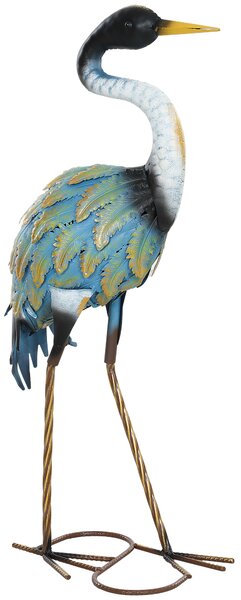 Outsunny Heron Garden Statue, Standing Garden Ornament, Metal Garden Gift with Stakes, 28 x 17 x 63 cm, Multi-Colour