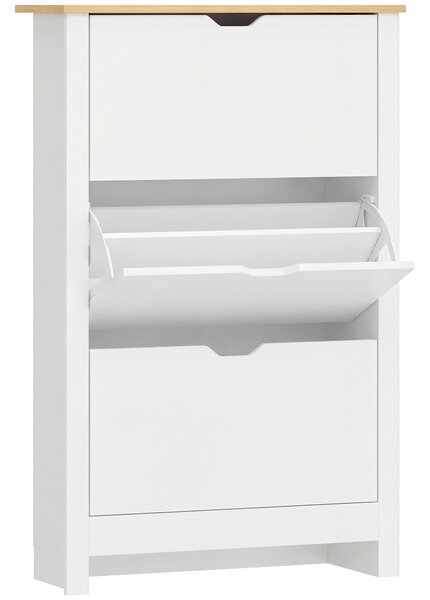 HOMCOM Slim Shoe Cabinet, Narrow Shoe Cupboard with 3 Flip Drawers, Adjustable Shelves for 18 Pairs of Shoes for Hallway, White