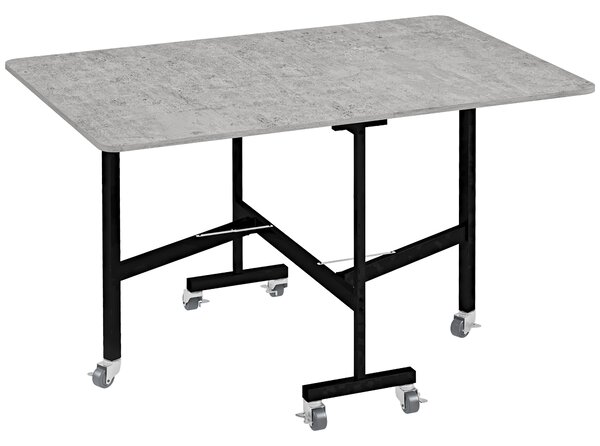HOMCOM Drop Leaf Dining Table, Folding Kitchen Table with Metal Frame, Rolling Kitchen Dining Table for Small Spaces, Grey Aosom UK