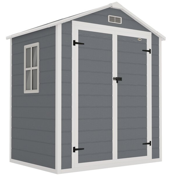 Outsunny 6 x 4.5ft Outdoor Storage Shed for Small Terraced Gardens, with Vent, Plastic Roof and Lockable Doors, Low Maintenance, Grey Aosom UK