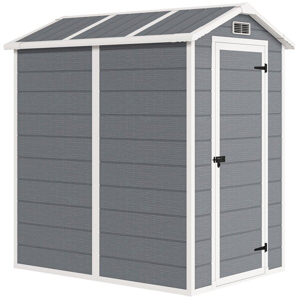 Outsunny 4x6ft Outdoor Storage Shed with Built-In Floor, Lockable Door, Windows & Vents for Garden Tools, Grey Aosom UK
