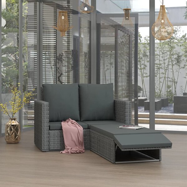 2 Piece Garden Lounge Set with Cushions Poly Rattan Grey