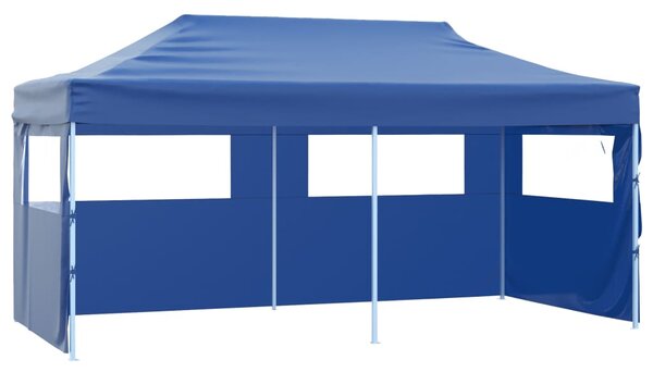 Professional Folding Party Tent with 4 Sidewalls 3x6 m Steel Blue