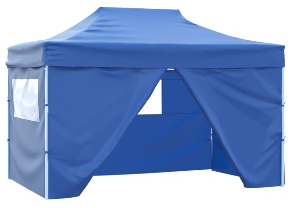 Foldable Tent Pop-Up with 4 Side Walls 3x4.5 m Blue