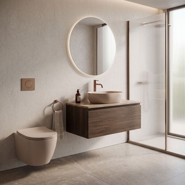 Set: Wall-Hung WC Bowl Focus + Countertop Washbasin Rea Focus Taupe