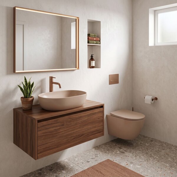 Set: Wall-Hung WC Bowl Focus + Countertop Washbasin Rea Focus Taupe