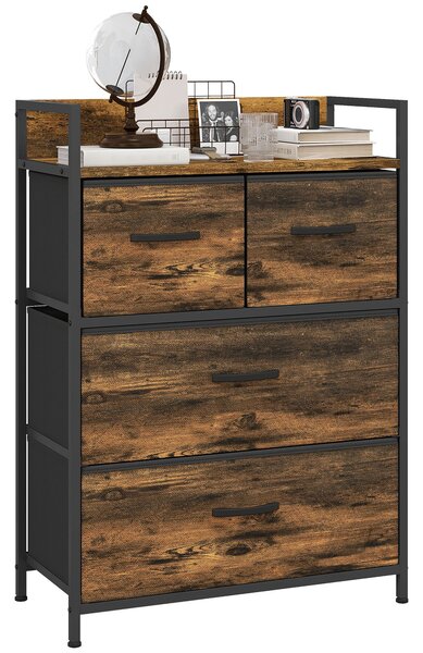 HOMCOM Bedroom Chest of Drawers, 4 Drawer Dresser Storage Organiser Unit with Drawers, Open Shelf and Steel Frame for Living Room Aosom UK
