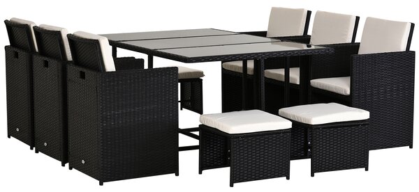 Outsunny 11PC Rattan Garden Furniture Outdoor Patio Dining Table Set Weave Wicker 10 Seater Stool Black