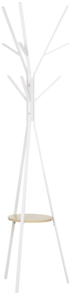 HOMCOM Metal Coat Rack Stand, 180cm Free Standing with 9 Hooks, 1 Shelf for Hats, Bags, Hall Tree Hanger for Hallway, Living Room, White. Aosom UK