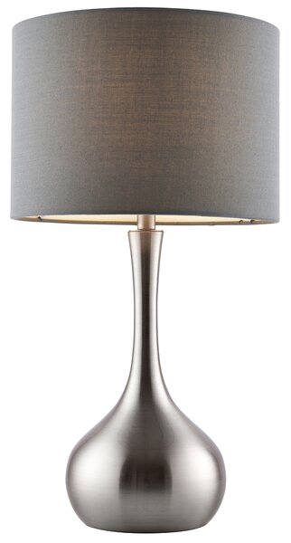 Kiera Table Lamp in Satin Nickel with Grey Fabric Shade