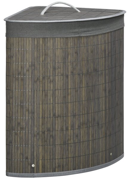 HOMCOM Bamboo Laundry Basket, 55L Corner Hamper with Lid, Removable Liner, Washing Basket, 38 x 38 x 57cm, Grey Aosom UK