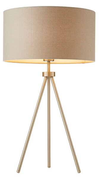 Toru Tripod Table Lamp in Matt Nickel with Grey Fabric Shade