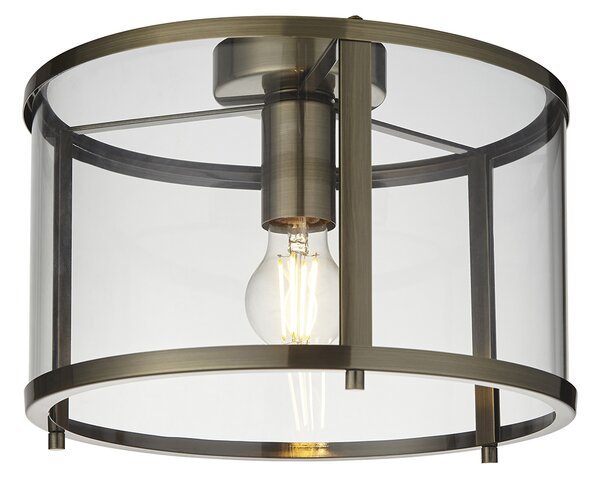 Hogan Clear Glass Flush Light in Antique Brass