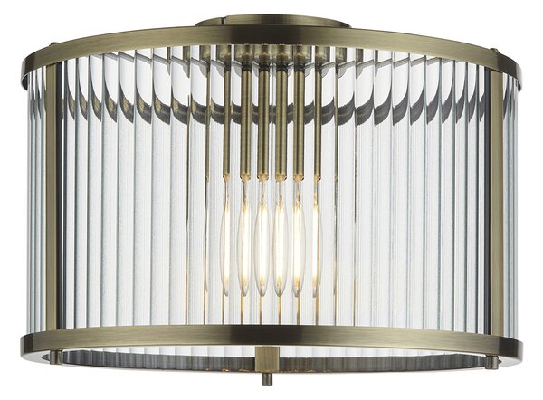 Richmond Ribbed Glass Flush Light in Antique Brass