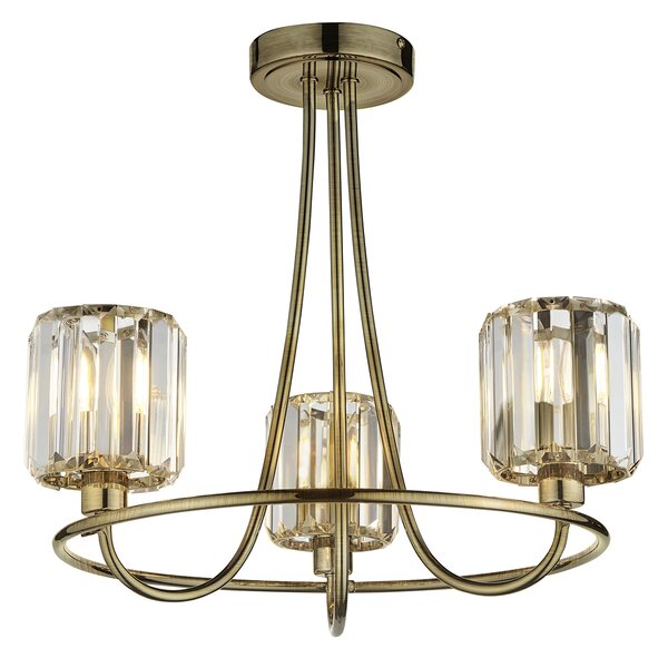 Bernadette Clear Glass Three Light Semi Flush Light in Antique Brass