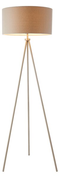 Toru Tripod Floor Lamp in Matt Nickel with Grey Fabric Shade