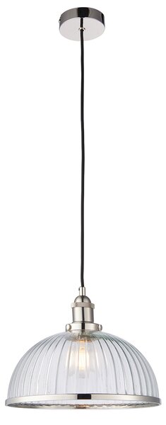 Ralph Clear Ribbed Glass Pendant in Bright Nickel