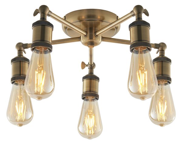 Anker Five Light Semi Flush Light in Antique Brass