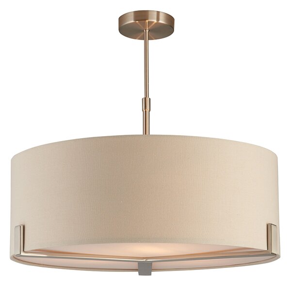 Nina Three Light Pendant in Satin Nickel with Grey Fabric Shade