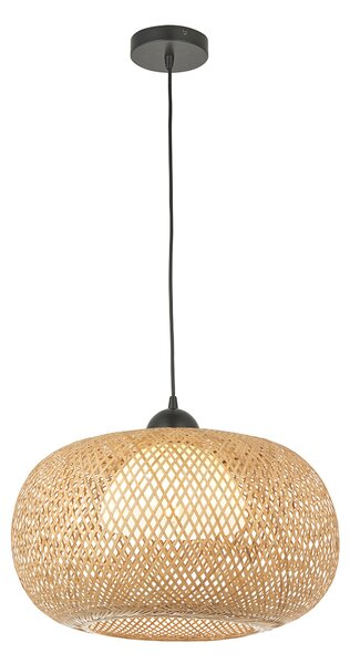 Bailey Natural Bamboo Round Pendant in Matt Black