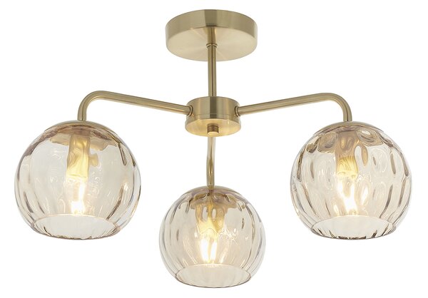 Dillian Champagne Lustre Glass Three Light Semi Flush Light in Satin Brass