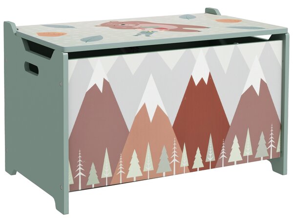 ZONEKIZ Children's Toy Chest with Safety Hinge, Cute Animal Design Toy Box for Nursery, Green Aosom UK